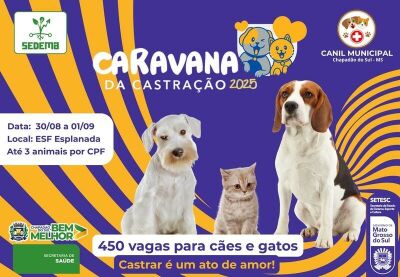 Imagem da notícia Chapadão do Sul recebe caravana da castração com 450 vagas gratuitas